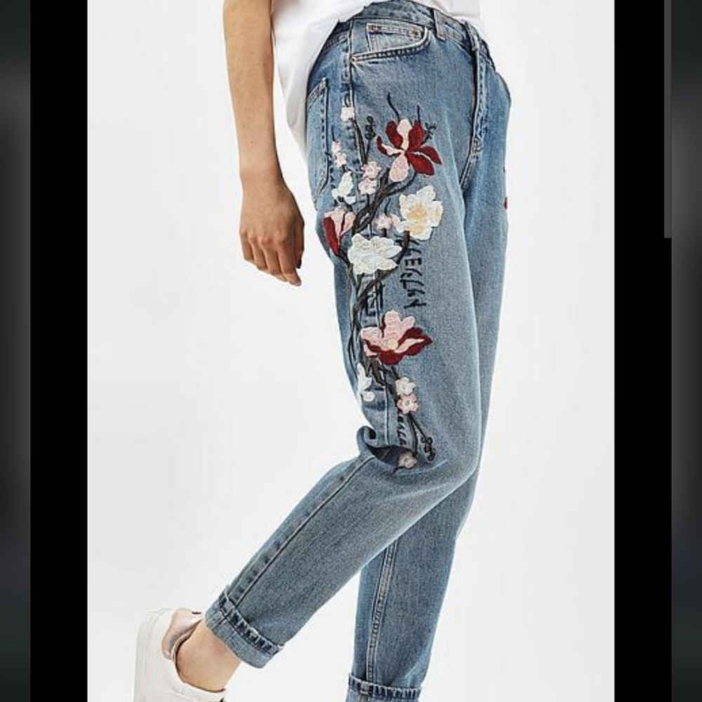 Floral embroidered Topshop Mom Jeans